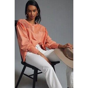 Anthropologie Pilcro Pintuck Sweatshirt Top Lace Cotton Long Sleeve SP 284066